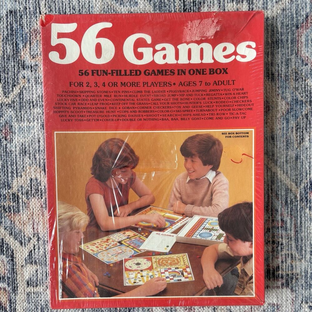 Vintage 56 Games Board Game Set 1981 Retro New Sealed Whitman Pachisi Complete